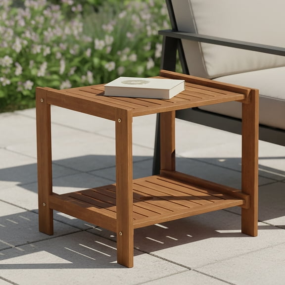 Furinno TIOMAN Patio Table, Mississippi Outdoor Side Table, Coffee Table with Umbrella Hole, for Patio, Garden, Porch, Light Wood