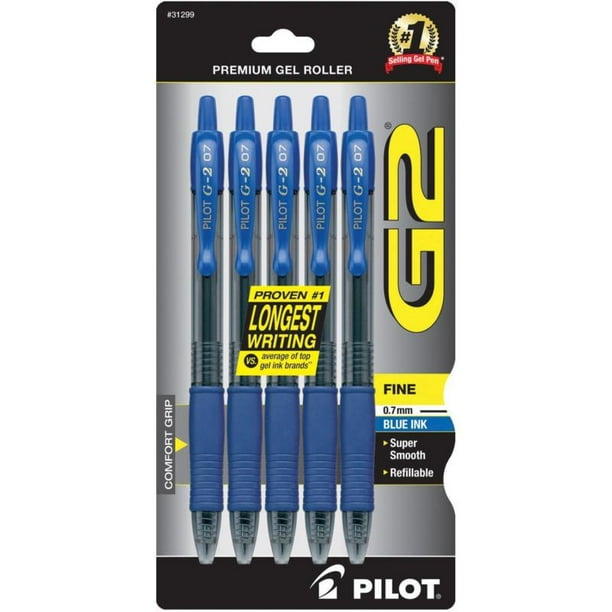 Pilot G2 Retractable Premium Gel Ink Roller Ball Pens, Fine Point, 5