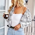 thumbnail image 4 of Women Plaid Short Coat with Pockets Long Sleeve Single Breasted Casual Coat for Daily Wear White S, 4 of 8