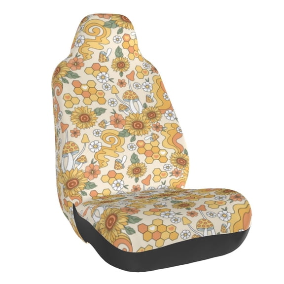 Fuzoiu Groovy Hippie Flower Mushrooms Print Elastic Car Seat Covers, Seat Cover Protector,Universal Fit Interior Covers for Most Cars,Washable Seat Cover Non Slip for SUV,Sedan,Van