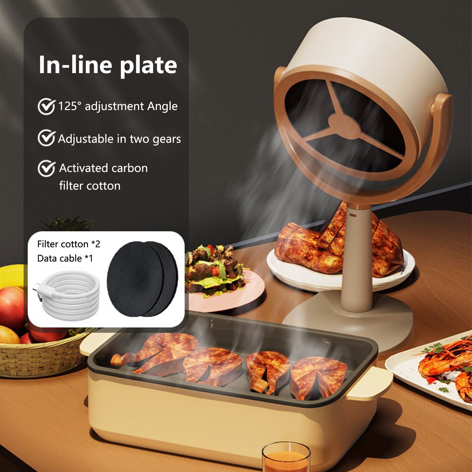 GROFRY Portable Range Hood with Stable Base Strong Suction Adjustable Angle Low Noise Powerful Kitchen Exhaust Fan with 3 Speed