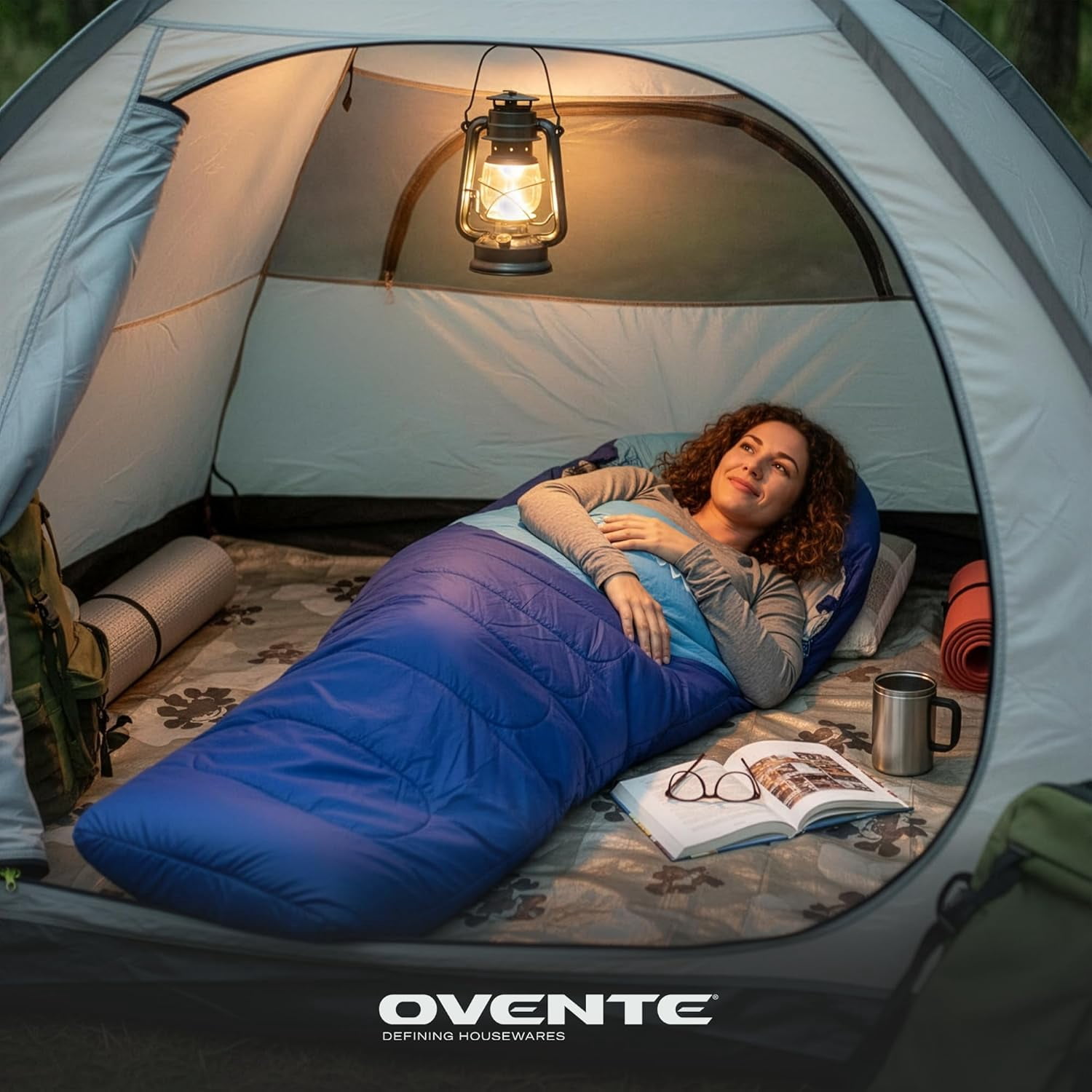 OVENTE Camping Sleeping Bag, Lightweight Waterproof, Blue SBHW001BL | Camping Gear Essential for Adults and Kids, Ideal for Cold & Warm Weather, Hiking, Hunting, Traveling, and Outdoors