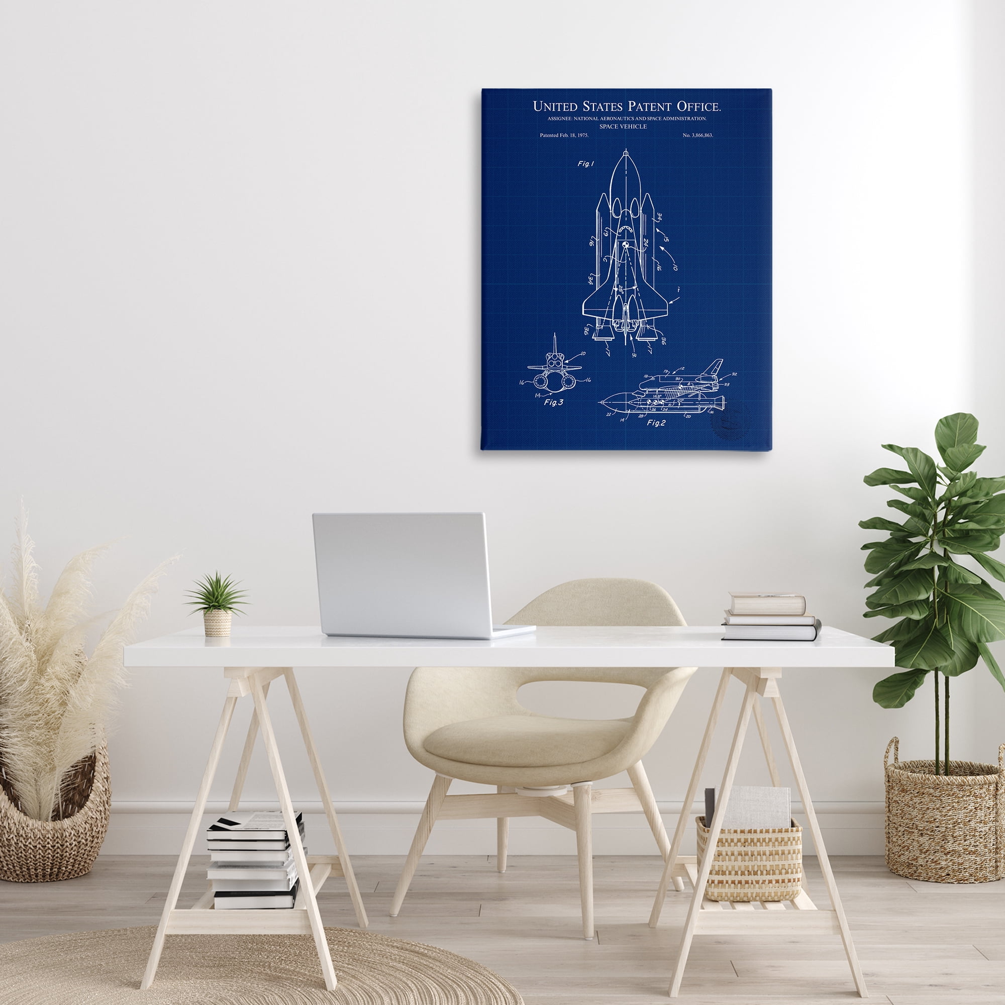 Stupell Industries Space Vehicle Blueprint Transportation Painting Gallery Wrapped Canvas Art Print Wall Art, 30 x 40