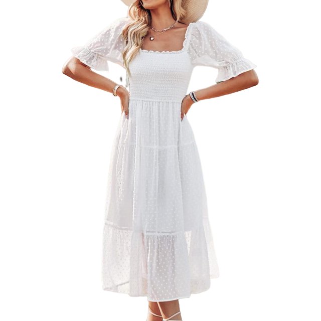 Vestido Largo De Mujer Vestido de gasa con mangas abullonadas, sin espalda, sexy, maxi vestido de cóctel (blanco XL) Cgtredaw Para estrenar