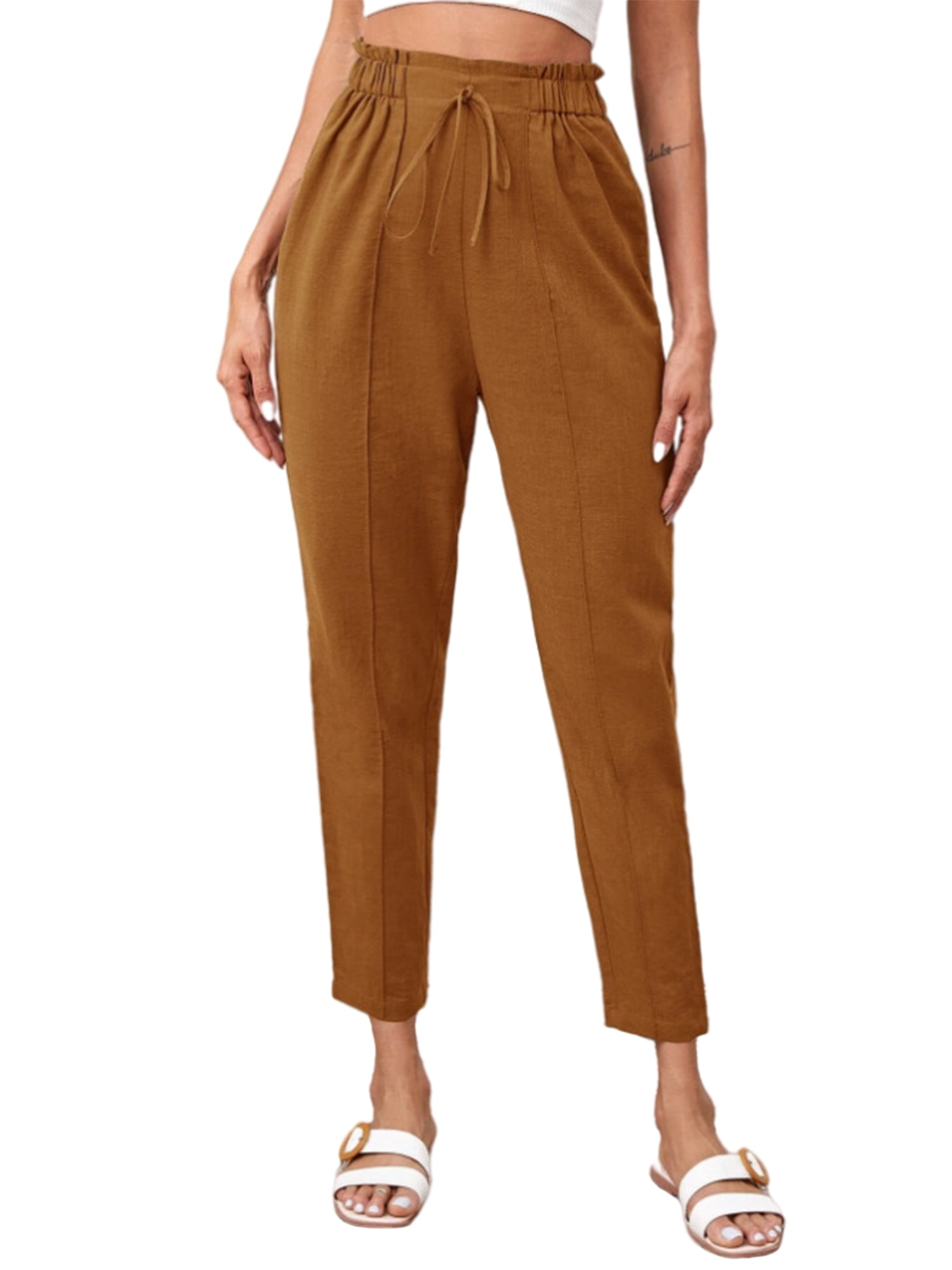 Frontwalk Women Ankle Pants Casual Elastic Waist Work Office Pants