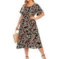 thumbnail image 6 of Hotian Women Black Plus Size V-Neck Dress, High Waist Floral Casual Midi Dress 3XL/US18 (one size smaller), 6 of 6