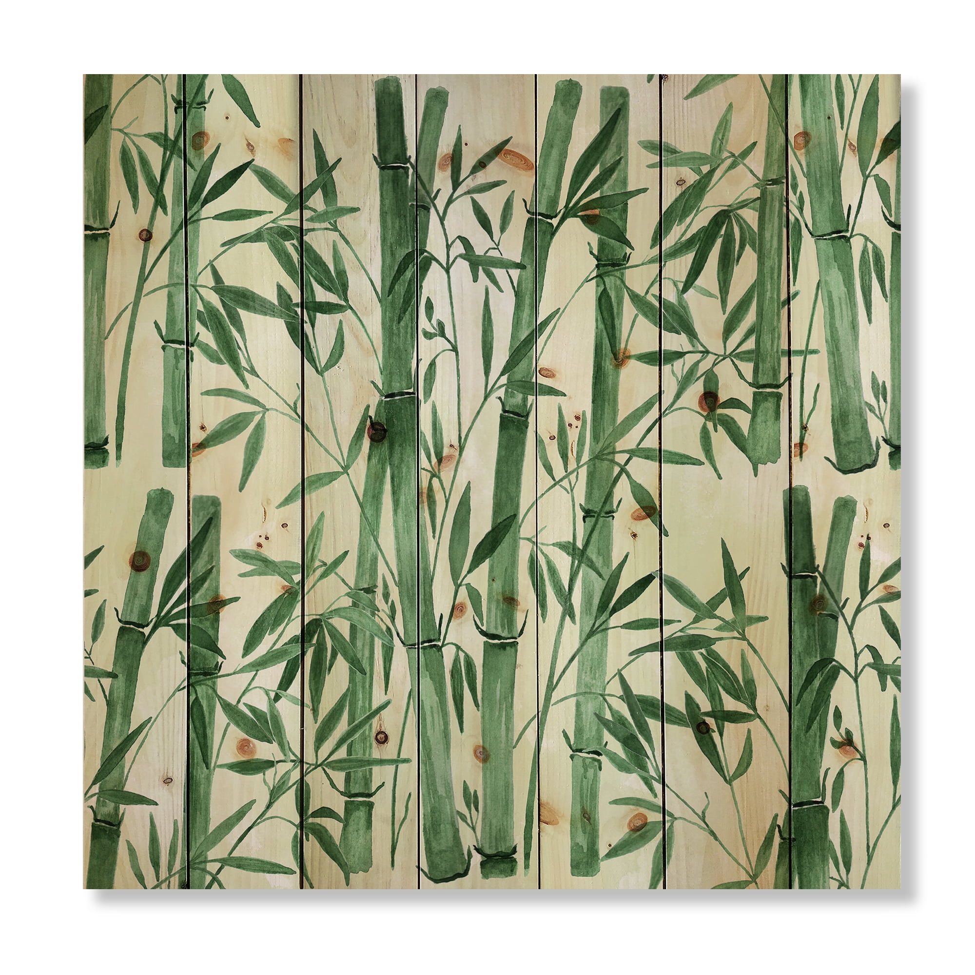 Designart 'The Forest of Bamboo Branches I' Tropical Print on Natural Pine Wood