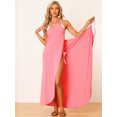 thumbnail image 3 of Vestido largo cruzado de algodón sin espalda Allegra K tiras de espagueti para la playa Rosa S, 3 of 6