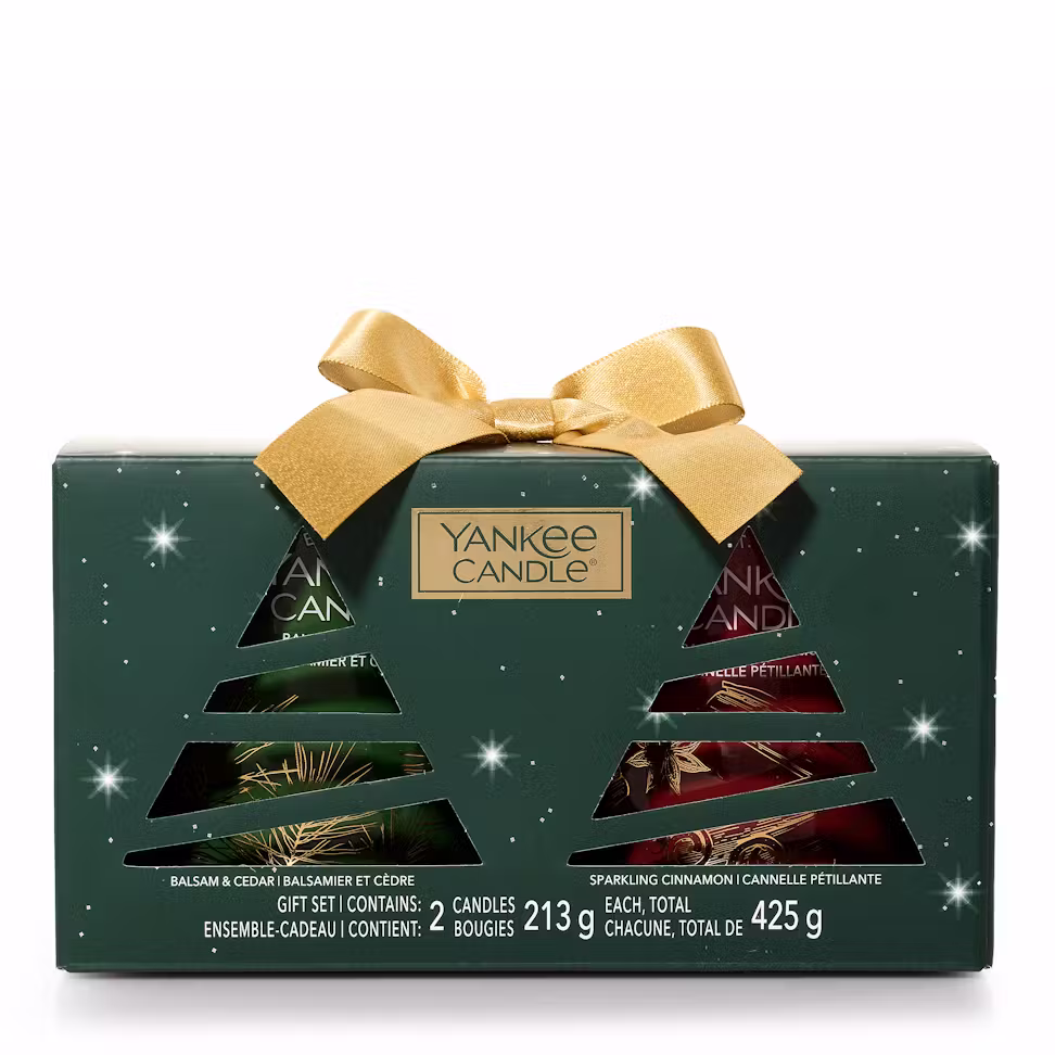 thumbnail image 2 of Yankee Candle Holiday CHRISTMAS TREE DUO 2 Tumbler Candle Boxed Gift Set - Balsam & Cedar and Sparkling Cinnamon Scented 2 pc Set, 2 of 3