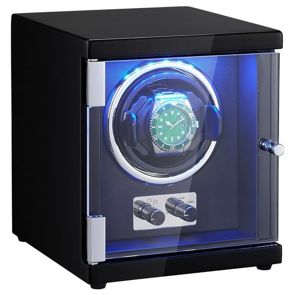 STAWAY Automatic Watch Winder - Single Winder with Japanese Motor, Blue LED, Quiet Operation, Durable Design for Men's & Women's Watches