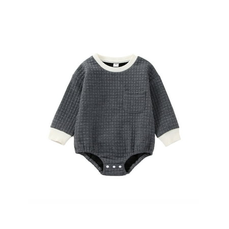 

Musuos Baby Boy Girl Jumpsuit Contrast Color Long Sleeves Round Neck Diamond Quilted Romper Bodysuit