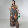 thumbnail image 2 of AURA Women Plus Size Printed Jumpsuit High Waist Belted Wide Leg Casual Work Outfit, 2 of 7