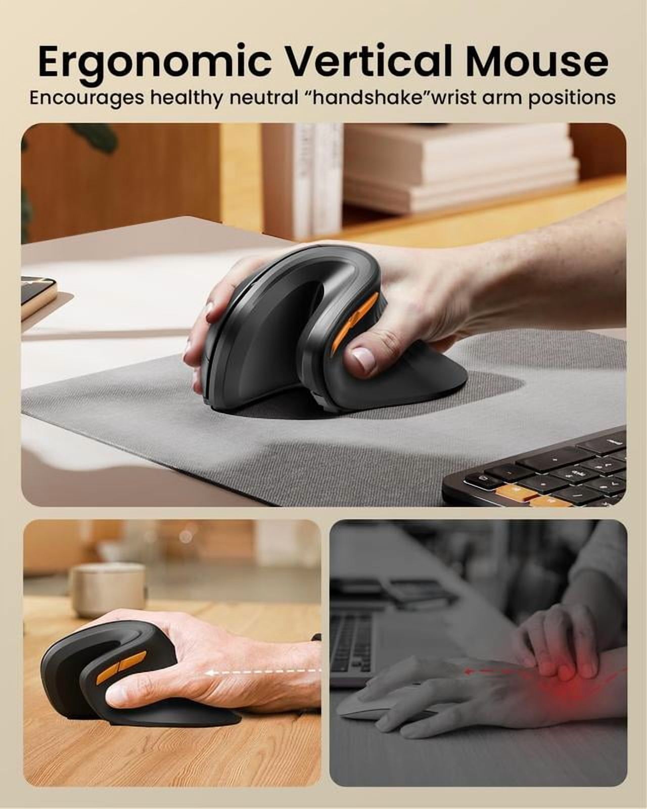 ProtoArc Ergonomic Vertical Mouse, EM11 NL Bluetooth Wireless Rechargeable Optical Mice with 3 Multi-Device, Adjustable DPI