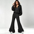 thumbnail image 2 of Szluipve 2 Piece Sets for Women Half Zip Hooded 2 Piece Tracksuit Set Long Sleeve Pullover Hoodie Top & Ruffle Hem Flare Wide Leg Pants Casual Loungewear Outfit with Pockets Black XL, 2 of 8
