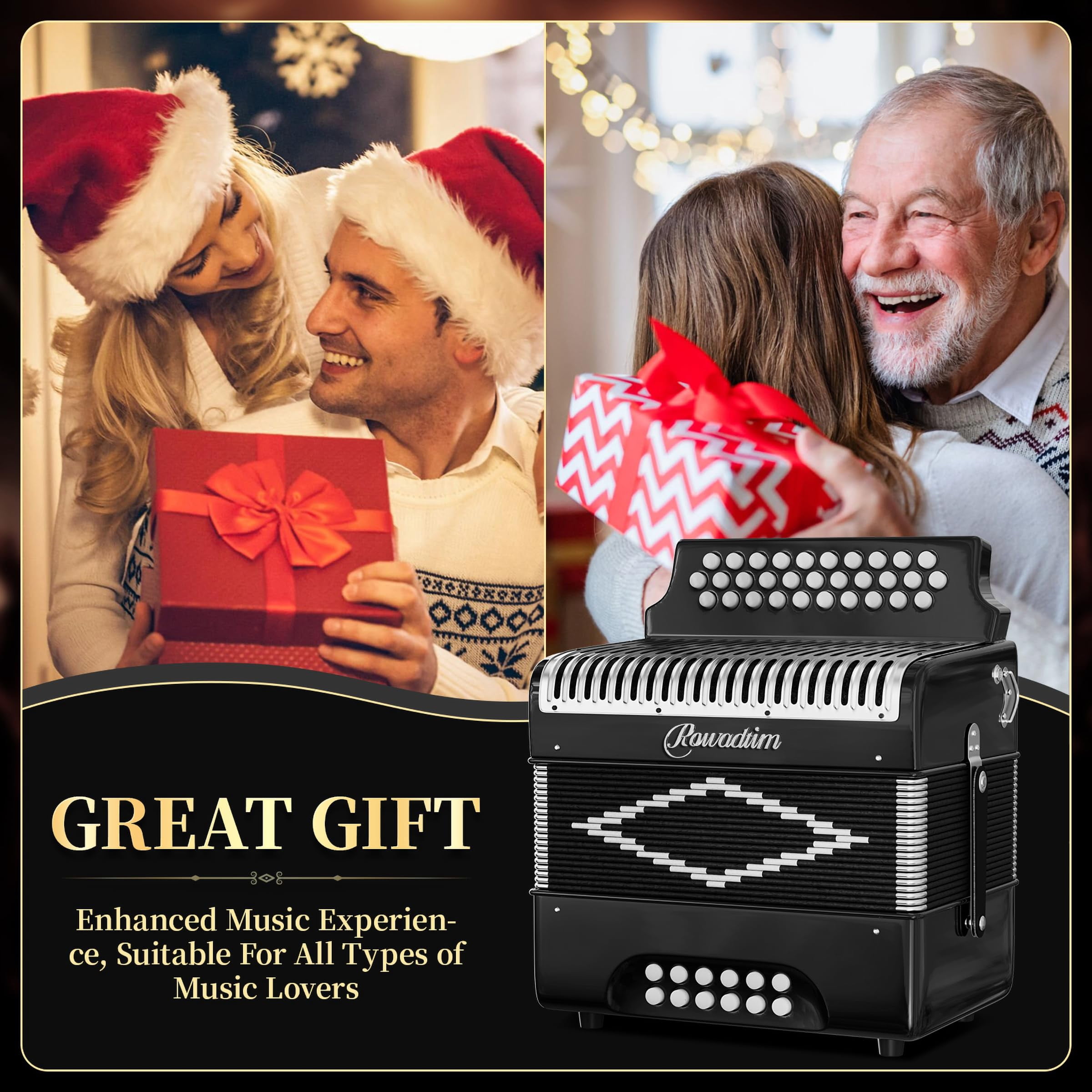 Accordion - 31 Key Diatonic, 12 Bass Buttons (G/C/F Tuning), Push-Pull Isochord Design, Beginner-Friendly Adult Set with Case, Gloves & Cleaning Wipes