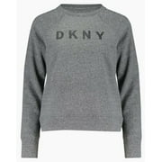 DKNY Womens Ombre Glitter Logo Sweatshirt,Grey,Small