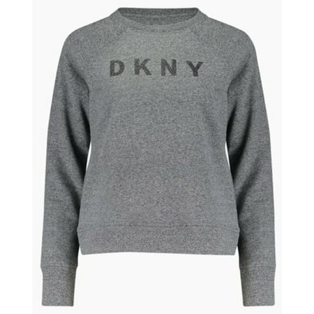 DKNY Womens Ombre Glitter Logo Sweatshirt,Grey,Small