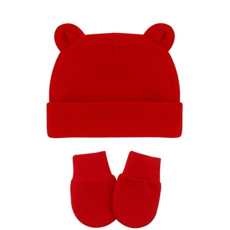 

BIZIZA Baby Hats Toddler Beanie Solid Color Cute Ears Caps with Glove for 6M-3Y Child Red One Size