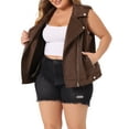 thumbnail image 2 of DARING DIVA Women's Plus Size Lapel Zipper Utility Motorcycle Suede Jacket Vest 3X Brown, 2 of 6