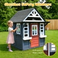 thumbnail image 6 of Outdoor Wooden Playhouse for Kids Ages 4-8, Kids Play House with Door, Doorbell, Windows, Pet Door, Kitchen Stove, Sink, Cookware, Flower Pot Holders, Outdoor Backyard Play Equipment for Boy & Girl, 6 of 10