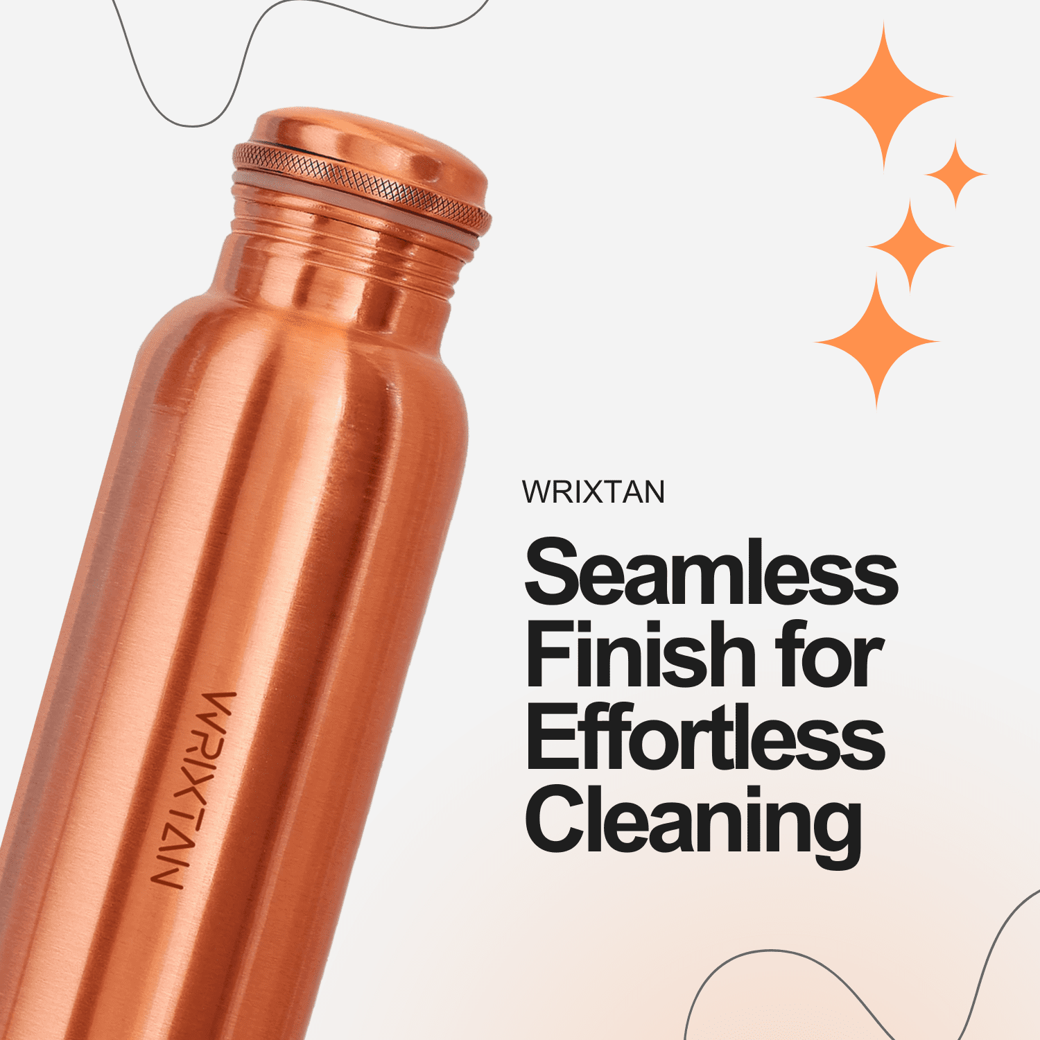 Wrixtan Plain Classic Copper Water Bottle, 1000ml (1 Liter) – Pure Copper, Leak-Proof Lid, Smooth Finish, Reusable & Durable for Daily Hydration