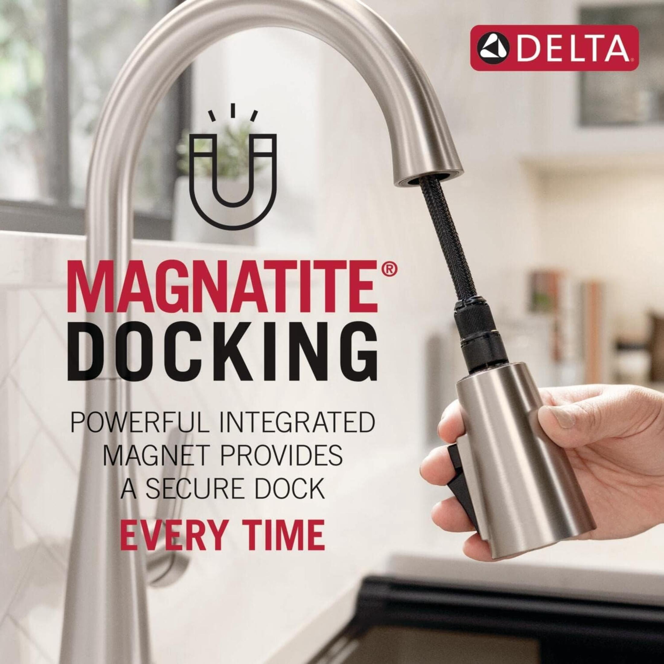 Delta Almari Brushed Nickel Kitchen Faucet with Pull-Out Sprayer, Modern Single Hole Kitchen Sink Faucet, Single Handle, Stainless
