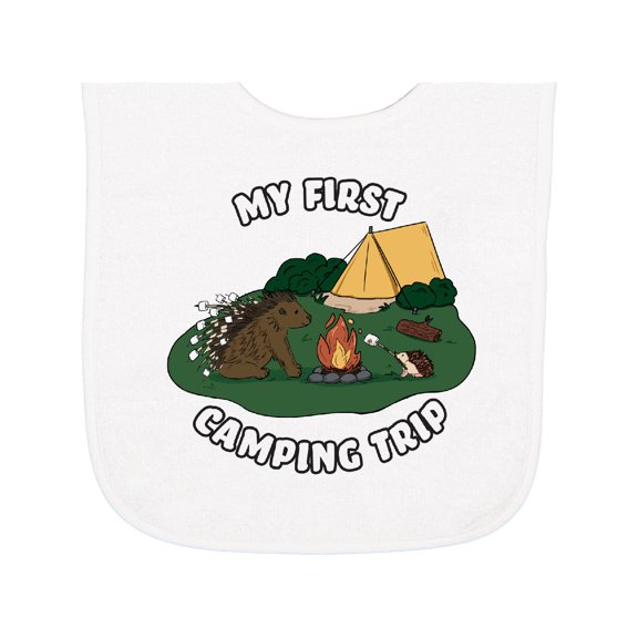 Inktastic My First Camping Trip-camping Hedgehog Baby Terry Cloth Bib