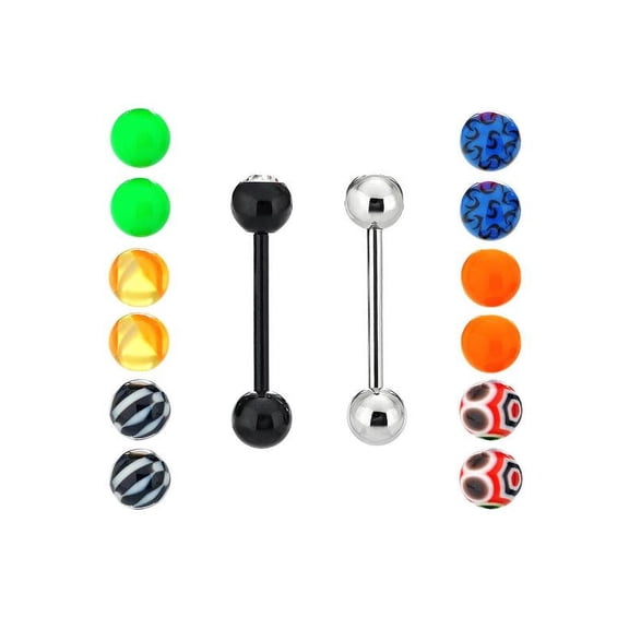 Body Jewelry Value Barbell Set 16 Beads 2 Barbells, assorted colors