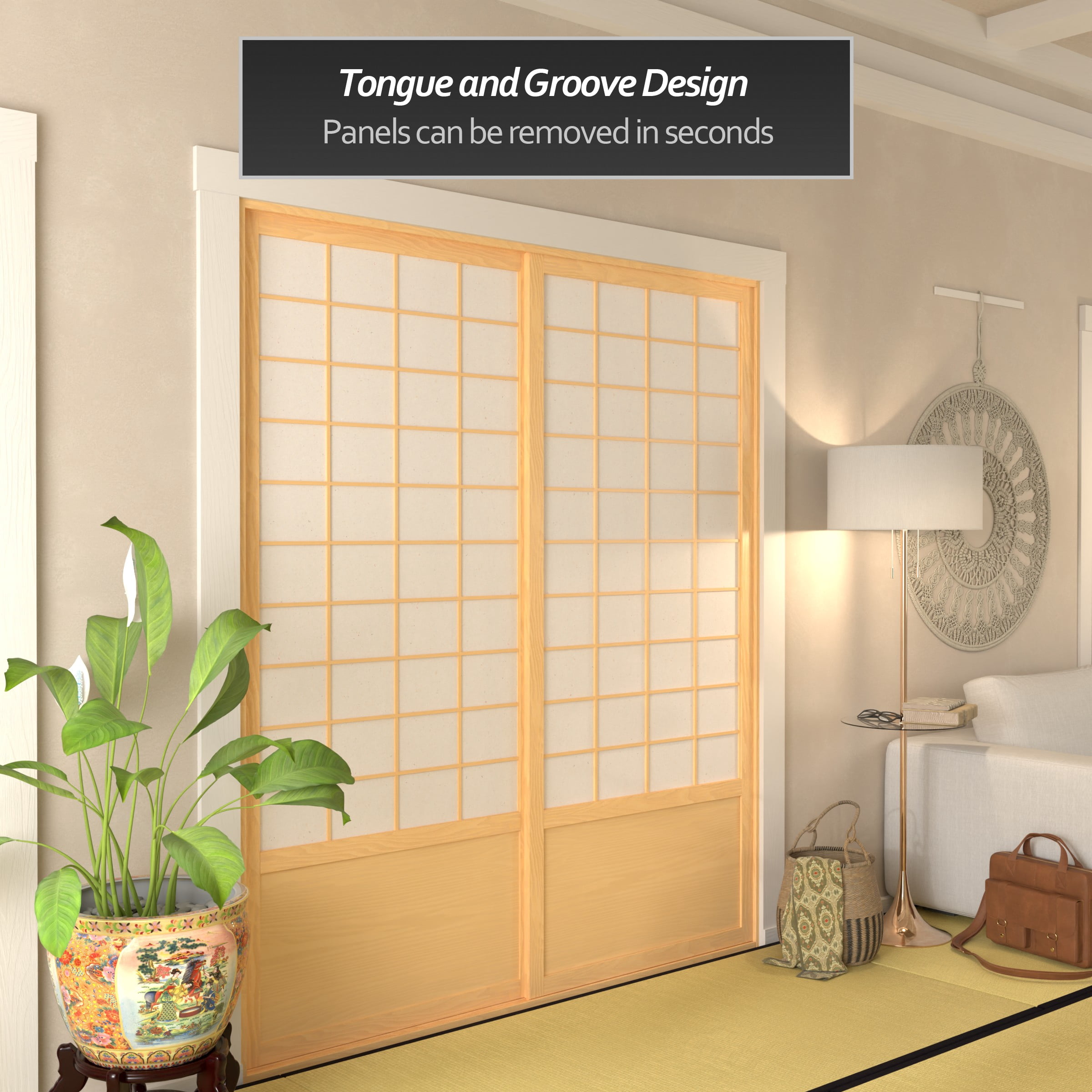 Red Lantern 7 ft. Tall Zen Shoji Sliding Door Kit (Double - Sided) - Natural