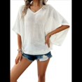 thumbnail image 3 of Camisas Holgadas de Punto Gofre con Cuello en V para Mujer, de Corta, Informales, de Verano 2025, Modernas, Lisas, Y2K. M, 3 of 10