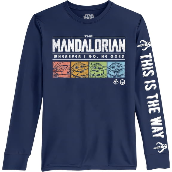 Star Wars Boy's Mandalorian Grogu Long Sleeve T-Shirt, Navy Blue, Size Medium (10/12)