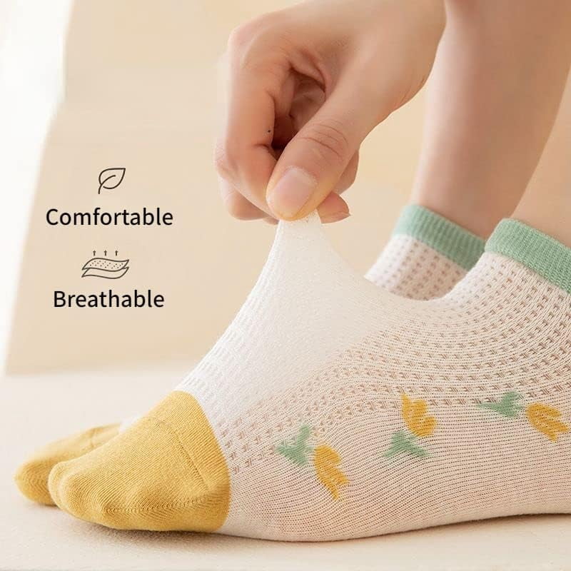 CoCozhu 5/10 Pairs Cute Flowers Patterned Design Combed Cotton Mesh Breathable Ankle Socks For Women Girls