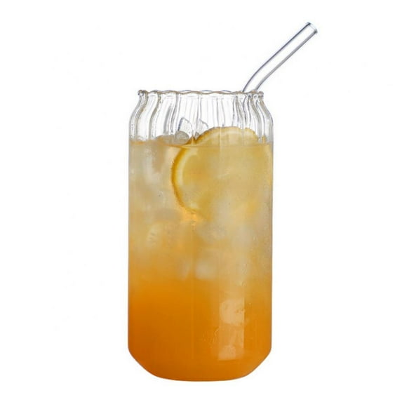 Vertical Stripe Glass Cups with Straw, Cups Straw Cup Large Capacity Glass Cup, Drink Juice Water Cup, Transparent Juice Cup