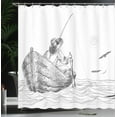 thumbnail image 4 of Ambesonne White Shower Curtain, Fisherman on Boat Sketch, 69"Wx75"L, Charcoal Grey White, 4 of 5