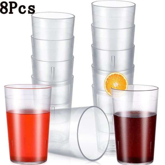 Tutuviw 8 Pcs 12 oz Reusable Plastic Tumblers Stackable Beverage Cups Restaurant Drinking Glasses Anti Slip Break Resistant Water Glass for Kids Kitchen Cafe Bar Party Outdoors (Clear)