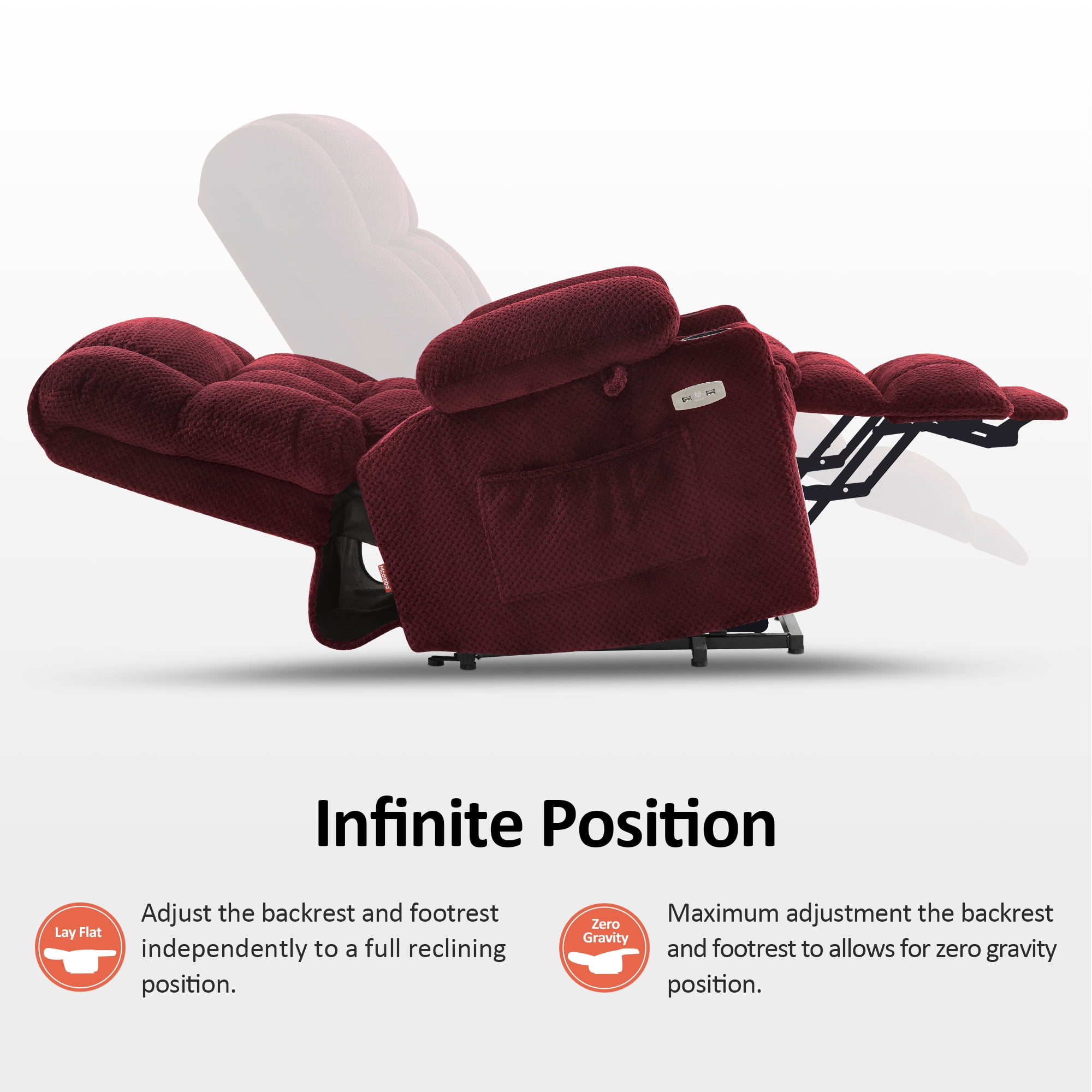 MCombo Oversized 27.2" Seat Width Dual Motor Power Recliner Lift Chair with Vibration and Heat for Height 5'7"-6'2", Infinite Position