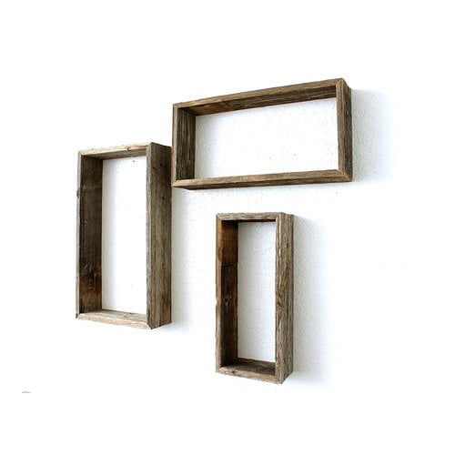BarnwoodUSA 3-Piece Rustic Farmhouse Weathered Gray Floating Rectangle Wall Shelf Set
