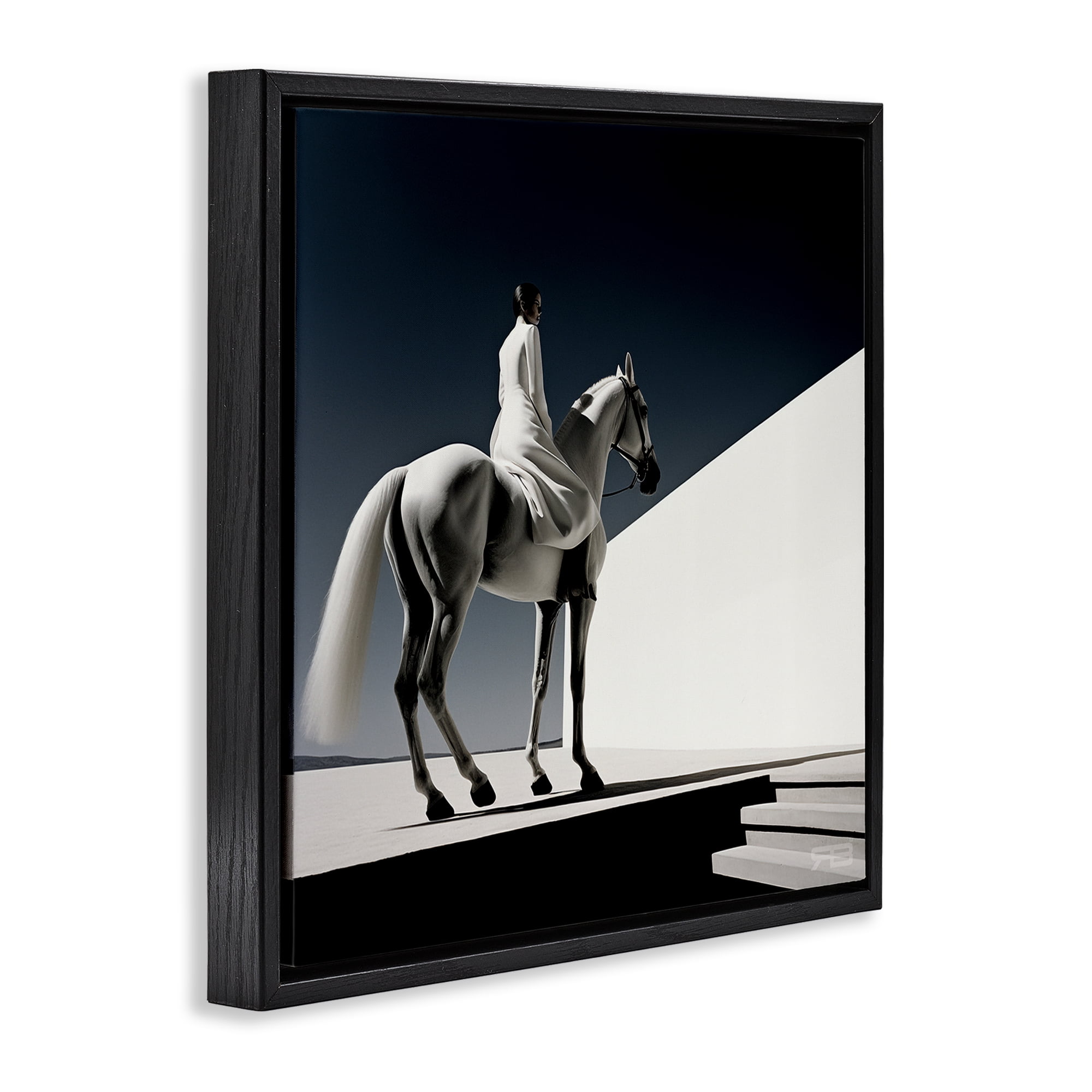Stupell Industries Contemporary Scene with Horse People Painting Black Floater Framed Canvas Art Print Wall Art, 25 x 25