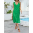 thumbnail image 2 of FEORJGP Women's Bikini Cover Ups Sleeveless Slim Dress Hollow Out Midi Dress Ladies Crochet Swimwear Coverups Low V-neck Side Split Dress Summer Beachwear, 2 of 9