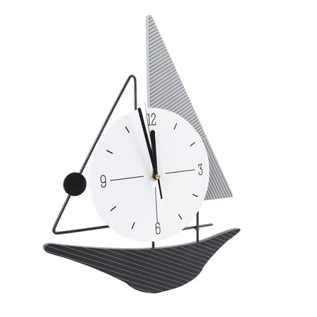 Modern Quiet Sailboat Wall Clock Metal and Wood Decorative Hanging Clock with Pendulum for Living