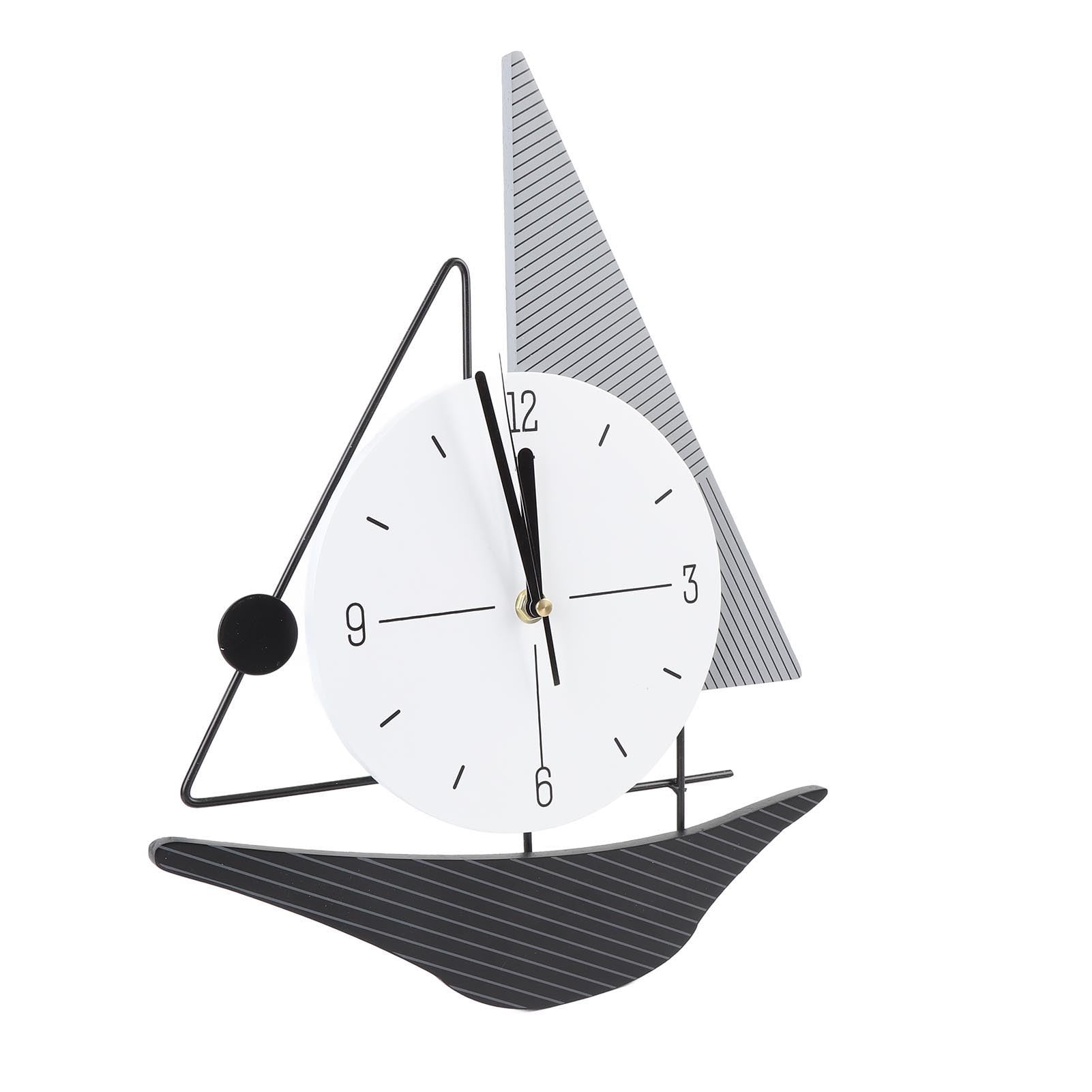 Modern Quiet Sailboat Wall Clock Metal and Wood Decorative Hanging Clock with Pendulum for Living Room Home Office, 15x21 Inches / 38x53 cm Large Non Ticking Art Design Clock