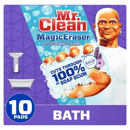 Mr. Clean Magic Eraser Bath with Febreze Lavender Scent, Cleaning Pads with Durafoam, 10 Ct