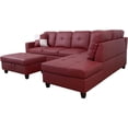 thumbnail image 3 of PonLiving Furniture Red Faux Leather 3 Piece Sectional Sofa Couch Set, L-Shaped Modern Sofa with Chaise Storage Ottoman for Living Room Furniture, Right Hand Facing, 3 of 6