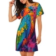 thumbnail image 2 of Easygdp Vibrant Parrot Splash Art Camisón de manga corta para mujer, informal, estampado, 2 of 6