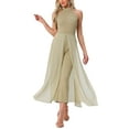 thumbnail image 2 of INSPIRE CHIC Women's Dressy Jumpsuit Halter Neck Sleeveless Elegant Formal Wide-Leg Jumpsuit S Khaki, 2 of 6