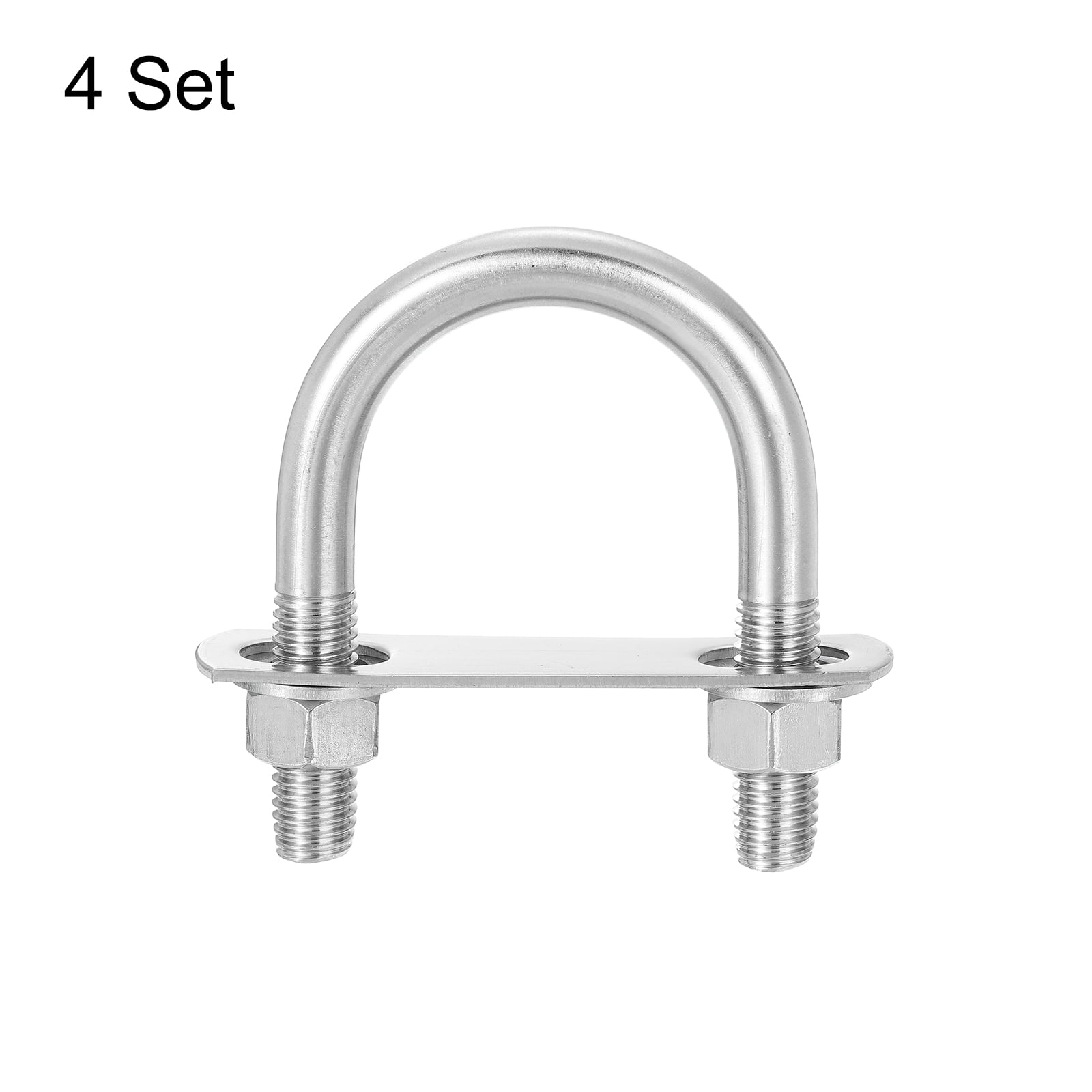 Round U-Bolts, 4 Sets 49mm(1.93") Inner Width 84mm Length M12 304 Stainless Steel U Clamp Bolt with Nuts and Plates