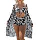 thumbnail image 1 of Kiosan Conjunto de bikini para mujer, traje de baño de 3 piezas, kimono floral, parte superior triangular anudada en la parte delantera, falda de traje de baño inferior de cintura alta, 1 of 4
