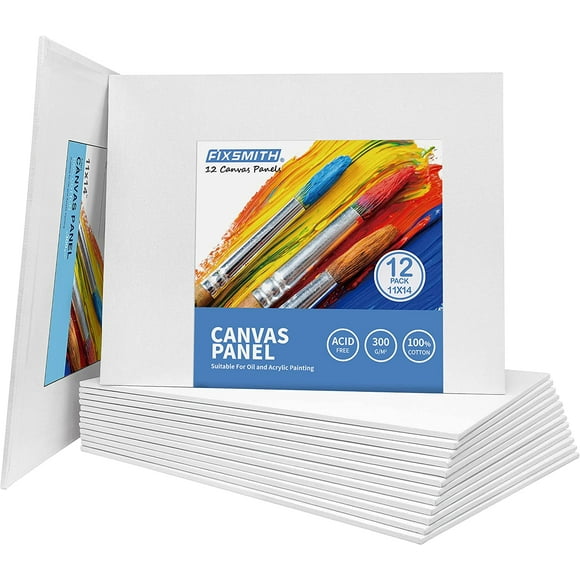 FIXSMITH-Painting-Canvas-Panels,11x14 Inch Canvas Board Super Value 12 Pack Canvases,100% Cotton,Primed Canvas Panel,Acid Free