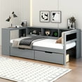 thumbnail image 2 of Twin Size Daybed with Charging Station, Built-in Desk, Under-Bed Drawers and Storage Shelves, Wood Twin Size Platform Bed with Upholstered Headboard for Bedroom, Gray, 2 of 9
