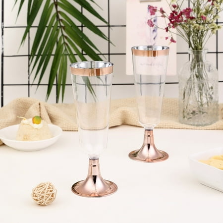 Rim Of A Glass Efavormart 6 Pack Disposable Plastic Champagne Flutes | 5 oz |2-Piece | Rose Gold | Rimmed Design | Detachable Base ()